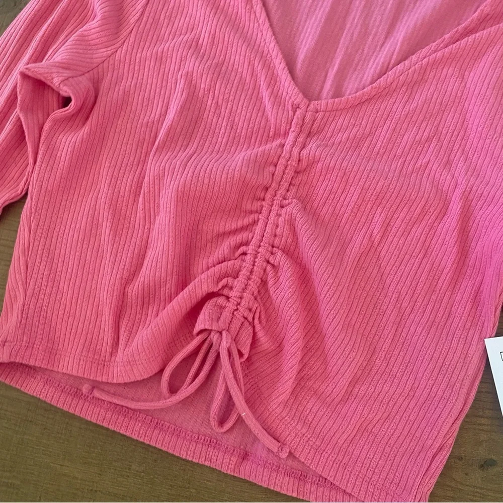 o’neill leanne ruched tie crop long sleeve new nwt top